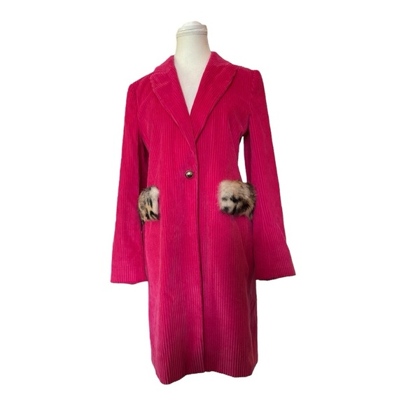 Vilagallo Pink Corduroy Coat Leopard Pocket Detail Ribbed Blazer Jacket 36 US S - Picture 2 of 11